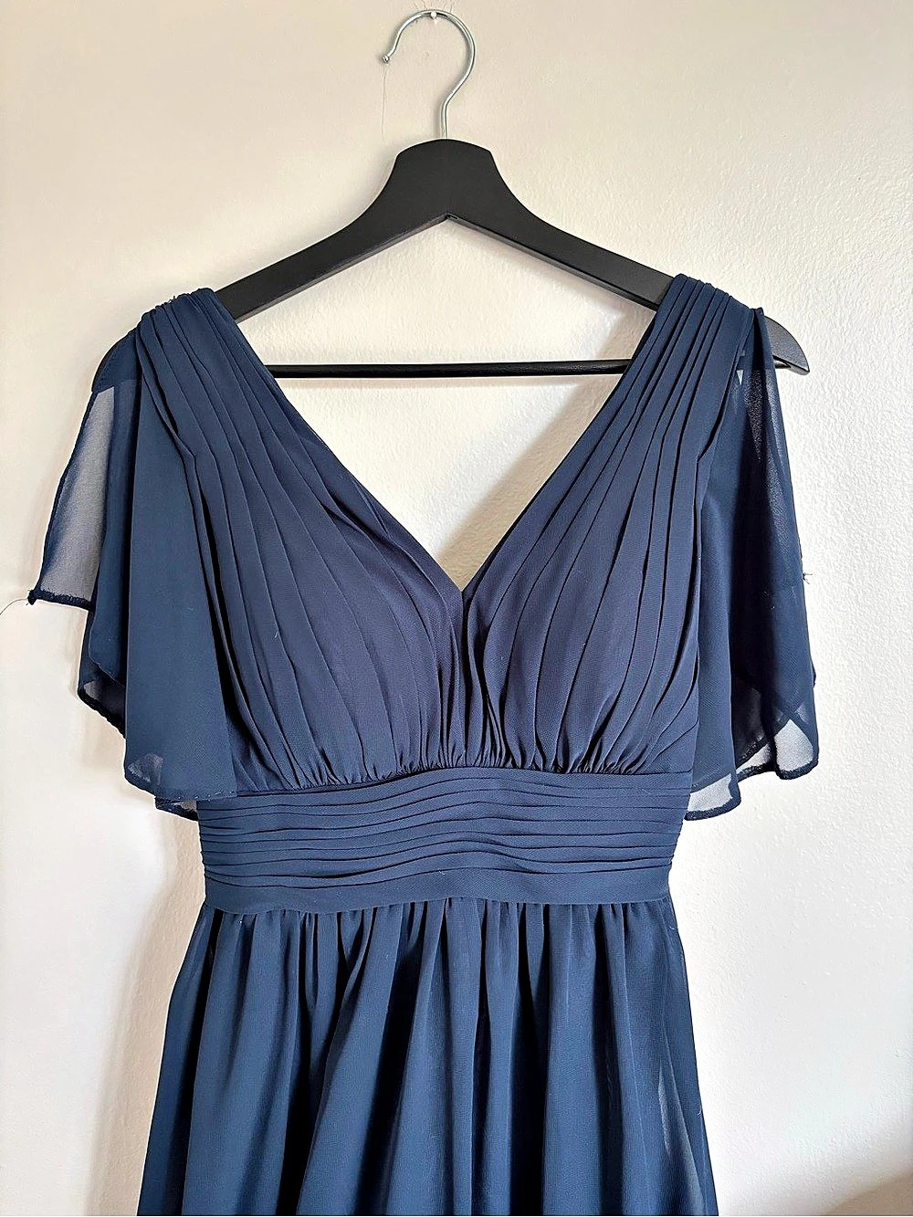 Azazie Maxi Flutter Sleeve Dress in Blue Size 10